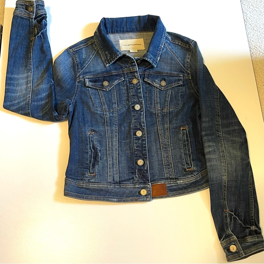 Anthropology Pilcro and Letterpress Cropped Denim Distressed Trucker Jacket M